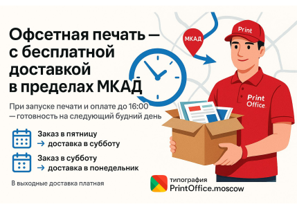 Доставка офсетной продукции визиток бесплатная в пределах мкад  в Москве