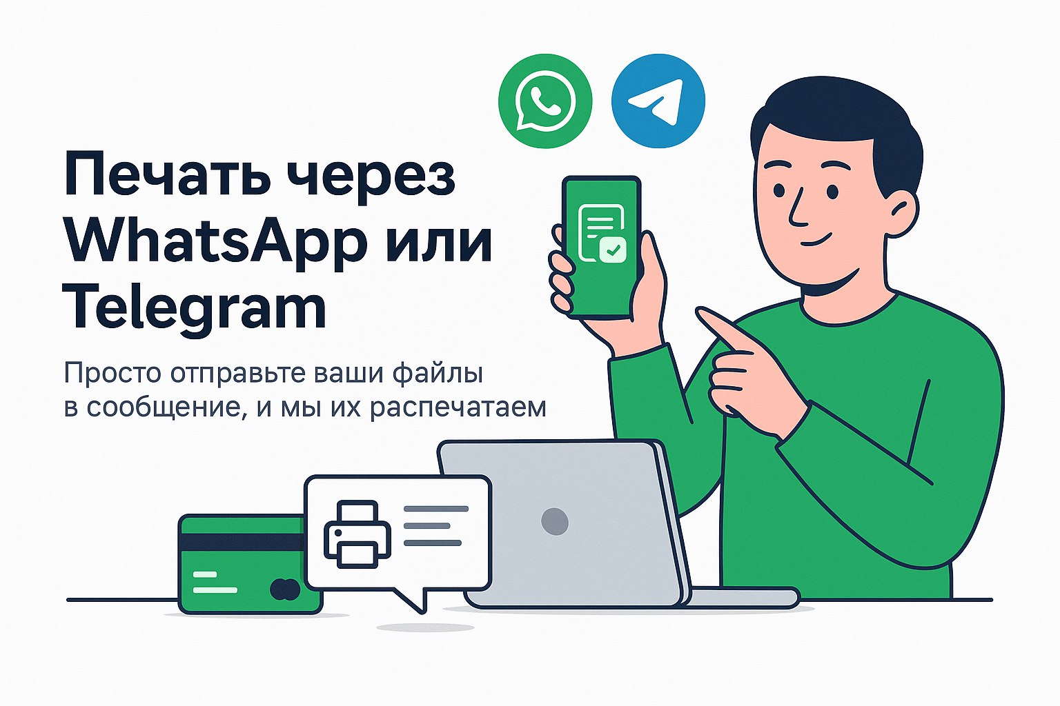 печать документов через WhatsApp или Telegram