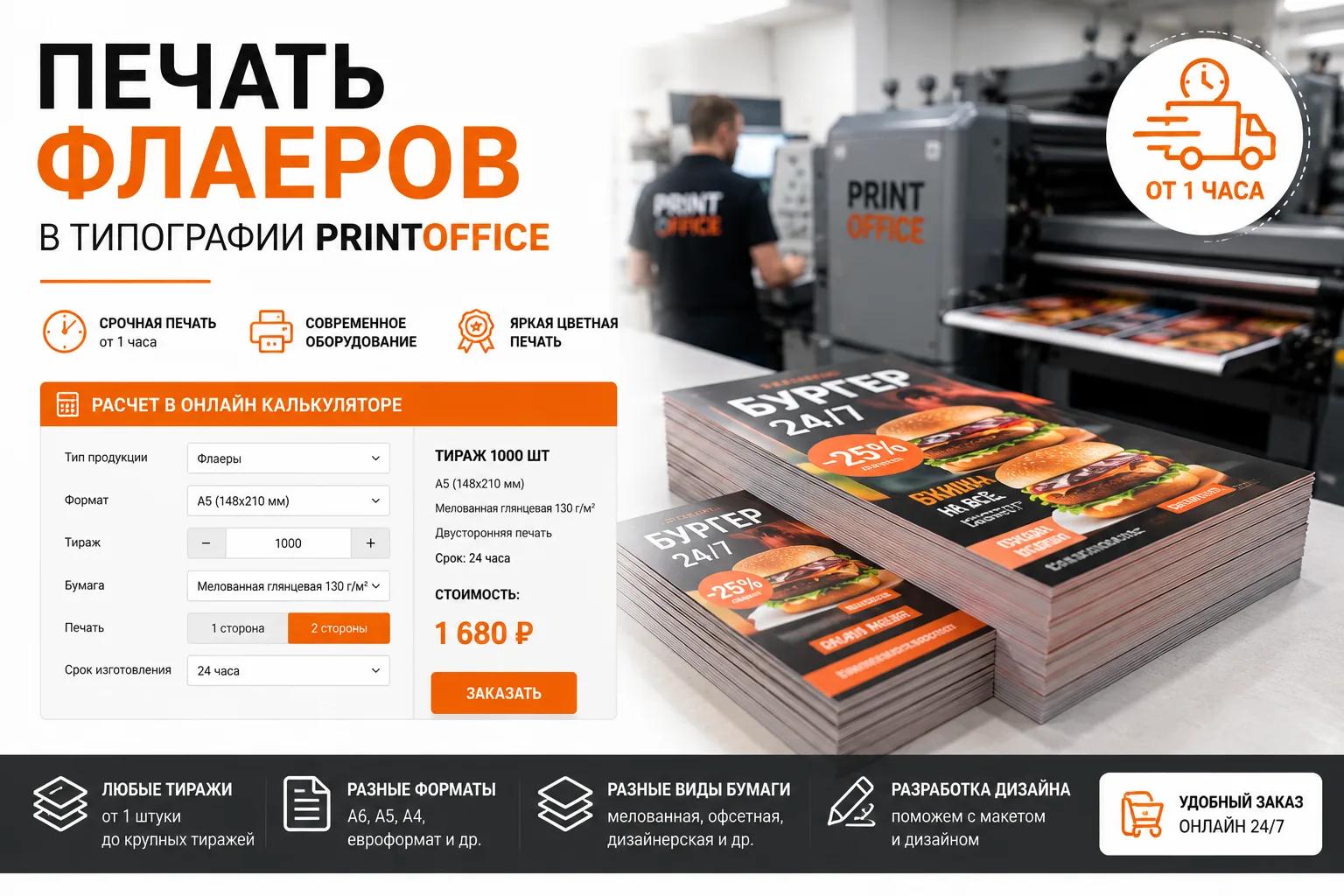Печать флаеров в Москве — закажите рекламные флаеры в типографии PrintOffice